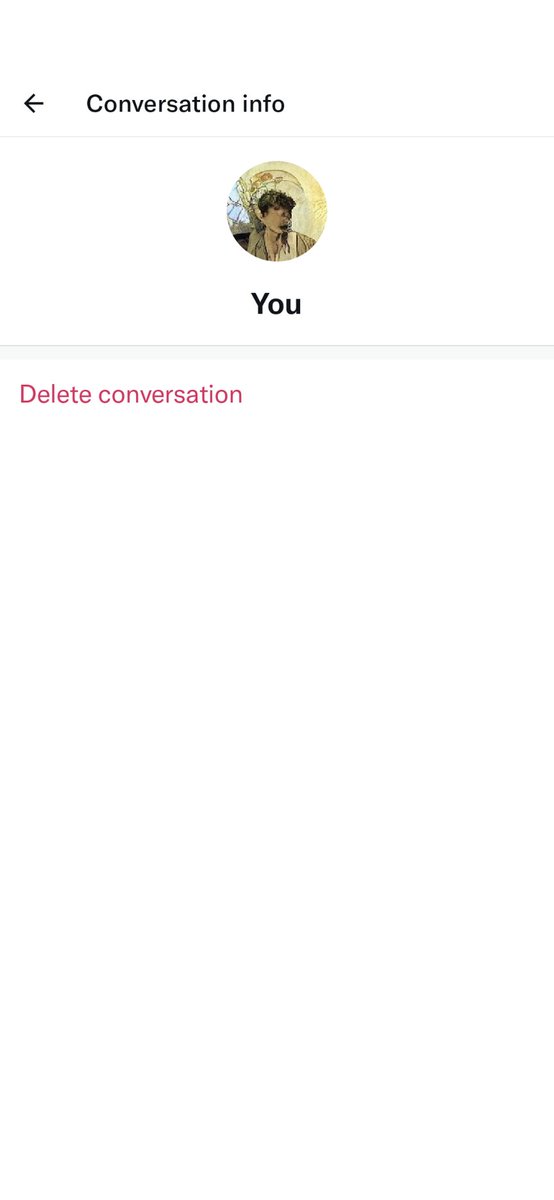 This is a screen showing a conversation info page with a circular profile picture labeled "You" and a red "Delete conversation" option below.