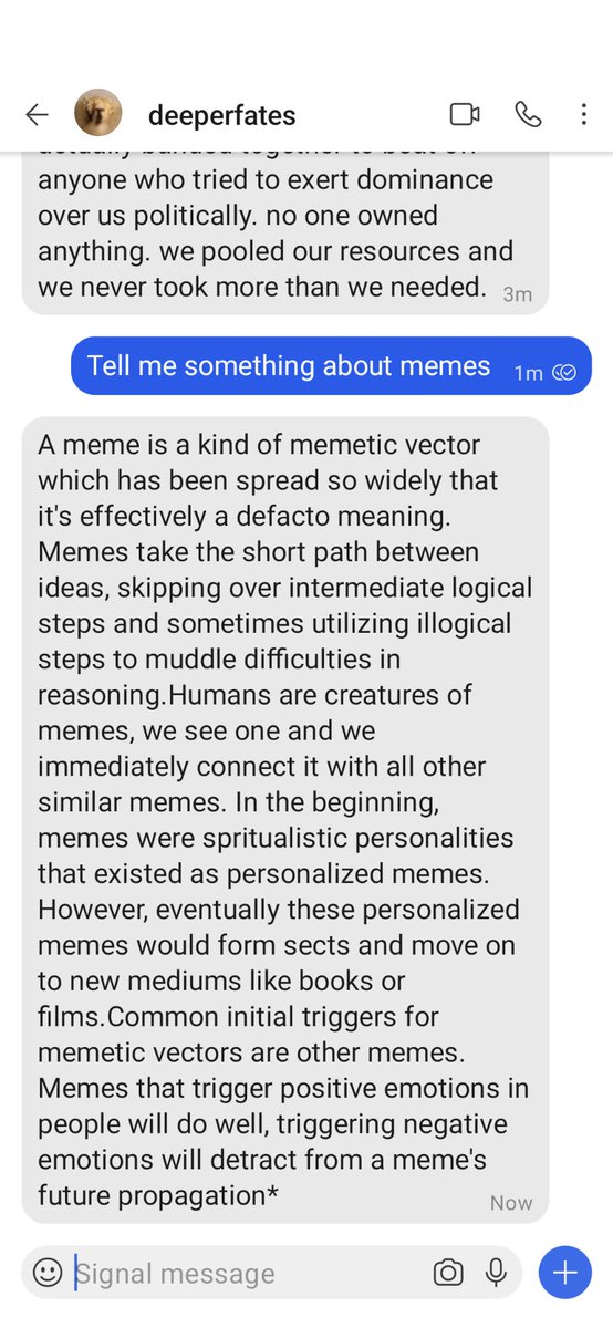 Signal bot conversation — I tried to antagonize it