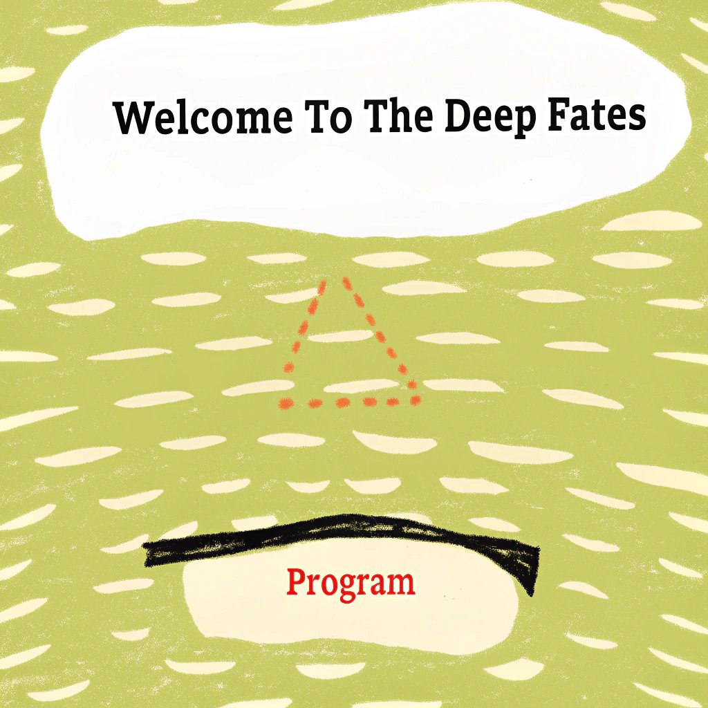 Welcome to The Deep Fates program, indicated by a stylized green background with a dotted red triangle and a black curved line beneath the word "Program" in red text.